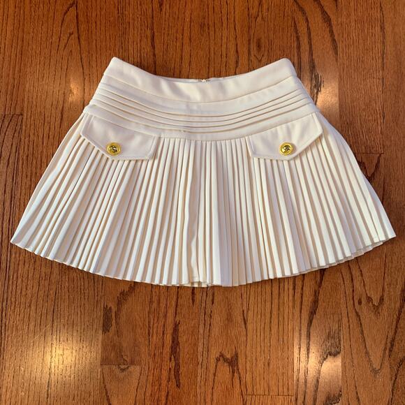 BNWT Commense Pleated Mini Skirt Gold Buttons | Ivory/Off White | Small - Picture 2 of 11